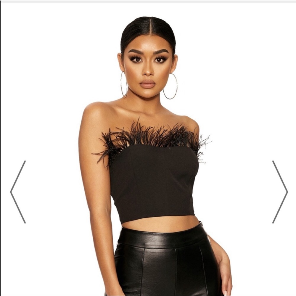 Top and Pants Feather Trimmed Set